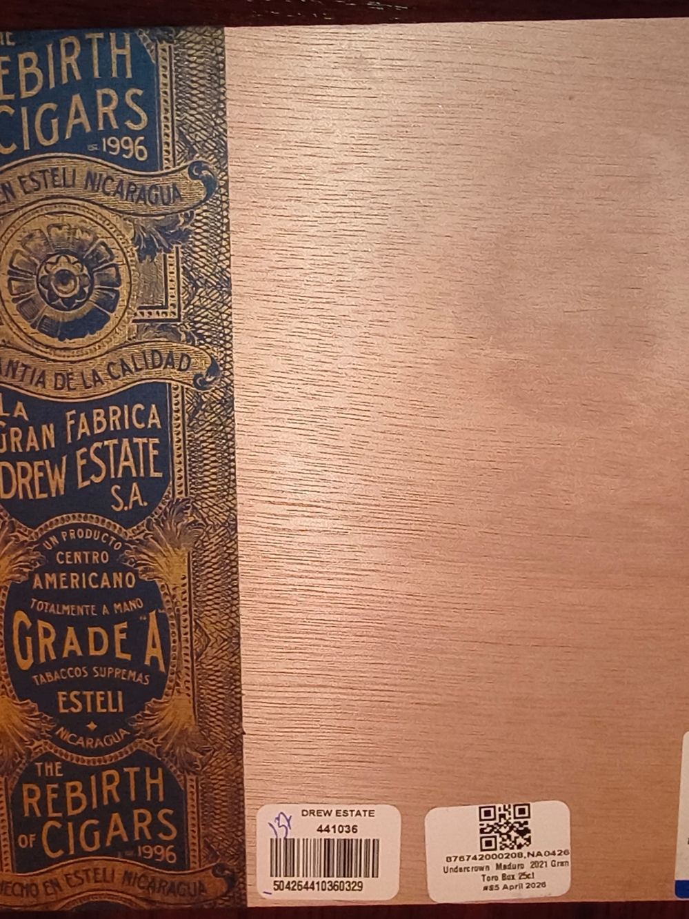 Natural Wood Cigar Box - With Wood Spacer- Store Leftover - Picture 3 of 5
